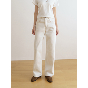 直筒裤 floradance白色牛仔裤 高腰显瘦遮肉加绒窄版 新款 女2025冬季