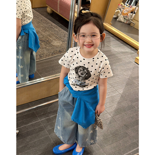 卡通波点小狗印花短袖 上衣套装 2件套2026春夏装 半袖 修身 女童韩版