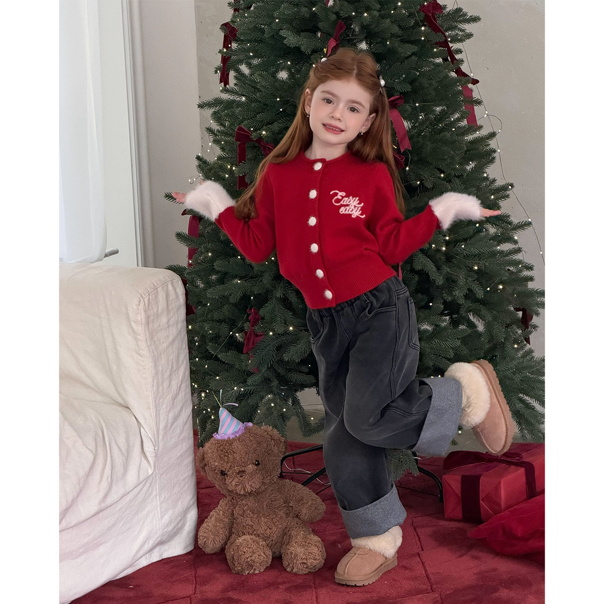 女童刺绣毛线开衫2025冬季新款加厚红色新年圣诞软糯撞色袖针织衫,童装/婴儿装/亲子装,毛衣/针织衫,淘宝优惠券,粉丝福利购,淘宝优惠卷