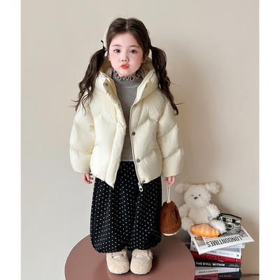 女童连帽羽绒服新国标90白鸭绒