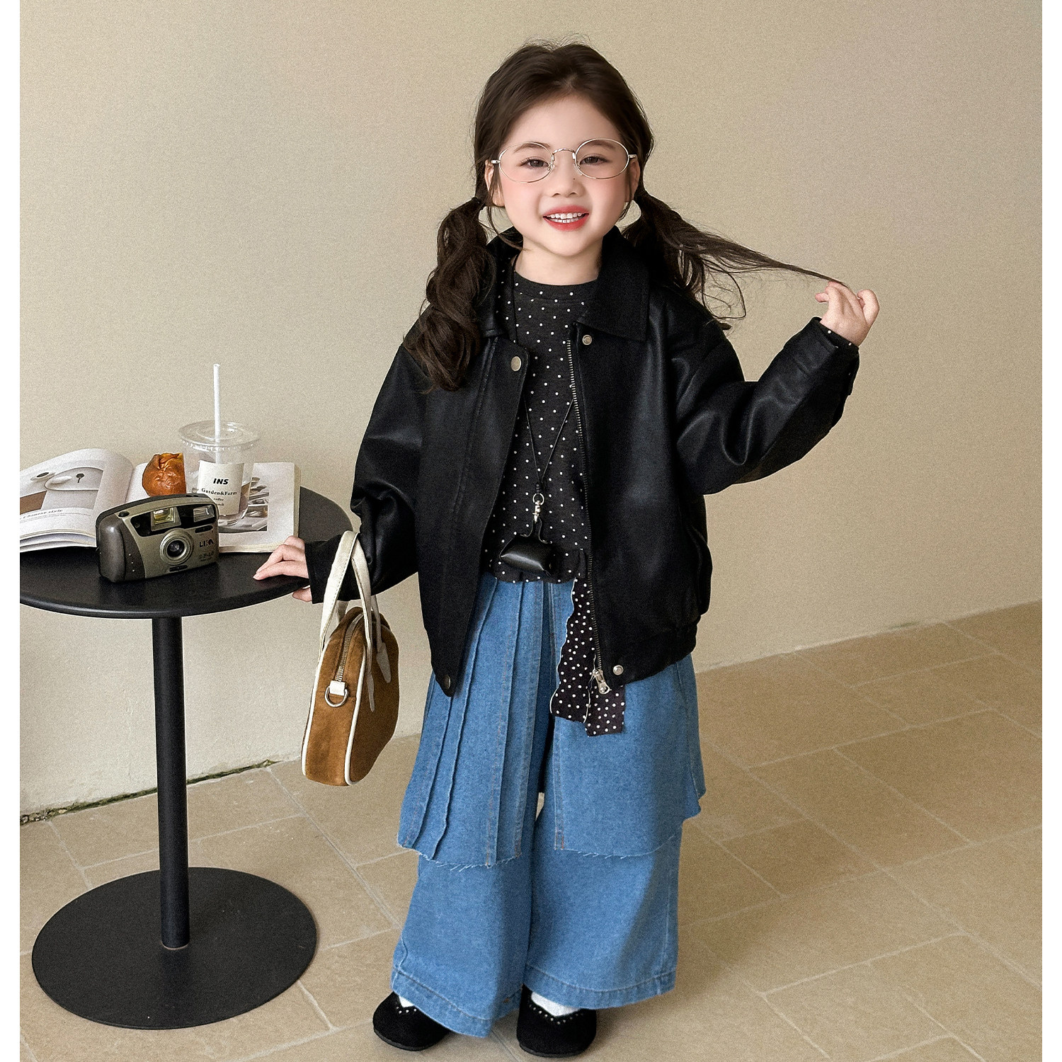 女童秋季套装2025新款女宝宝洋气时髦休闲装儿童皮衣牛仔裤三件套,童装/婴儿装/亲子装,套装,淘宝优惠券,粉丝福利购,淘宝优惠卷