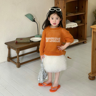 女童韩版字母薄款镂空圆领毛衣纱裙套装2026春夏新款女宝宝两件套