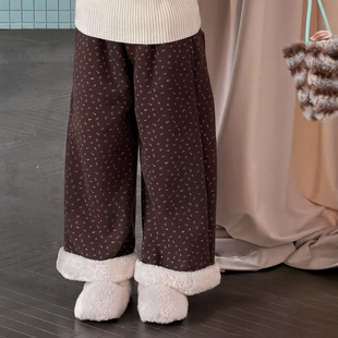 女童冬装裤子2025新款女宝宝加绒保暖碎花长裤儿童洋气时髦休闲裤