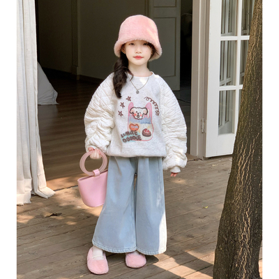 女童圆领加绒卫衣韩版加厚上衣