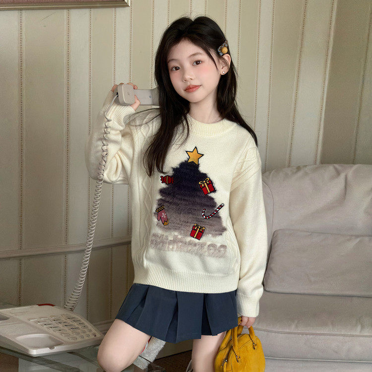 女童圣诞树毛衣冬季加厚针织衫