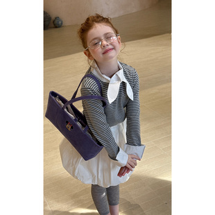 2025春夏装 2件套学院风花苞裙童装 女童条纹系带蝴蝶结套装 韩版