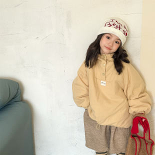 韩版女童立领连帽夹棉外套2026儿童宽松保暖休闲上衣秋冬套头棉衣