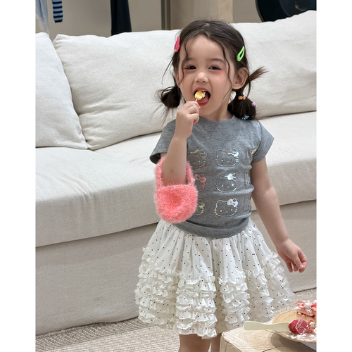 女童夏季卡通短袖波点半裙套装