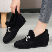 内增高豆豆鞋 加绒厚底保暖貂毛棉鞋 水钻毛毛鞋 2025新款 女冬季 外穿