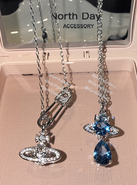 实拍图！Northday经典款别针土星锆石微镶星球项链钛钢细链锁骨链