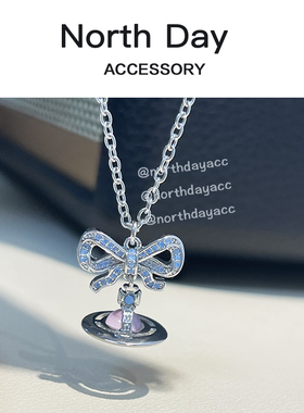 精致通勤！薄雾紫 立体蛋白石紫色orb飞碟蝴蝶结土星星球耳钉项链