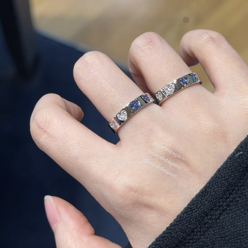 Northday实拍高品质 微镶锆石心形蓝钻撞色ins爱心戒指指环