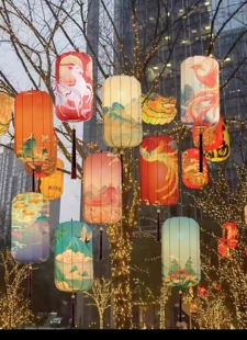 新中式 饰创意灯笼墙 国潮古风灯笼冬瓜布艺吊灯户外景区布置婚礼装