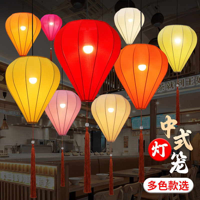 中式水滴钻石人工手绘国画弹力布灯笼古典灯具中国风酒店装饰灯