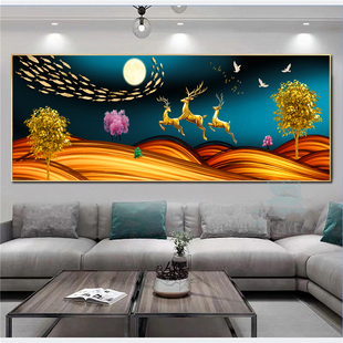 客厅装饰画沙发背景墙新中式挂画山水画现代简约镶钻晶瓷画单幅画