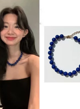 韩国ins博主fever同款蓝色串珠项链简约小众设计高级感锁骨链女