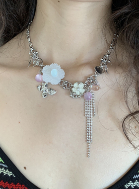 重工花朵流苏链条时尚项链春夏颈链