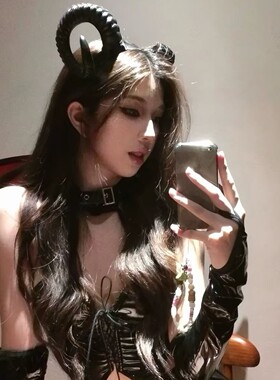 万圣节玛琳菲森cos小恶魔角头饰黑魔女巫装扮牛角发箍女成人装饰