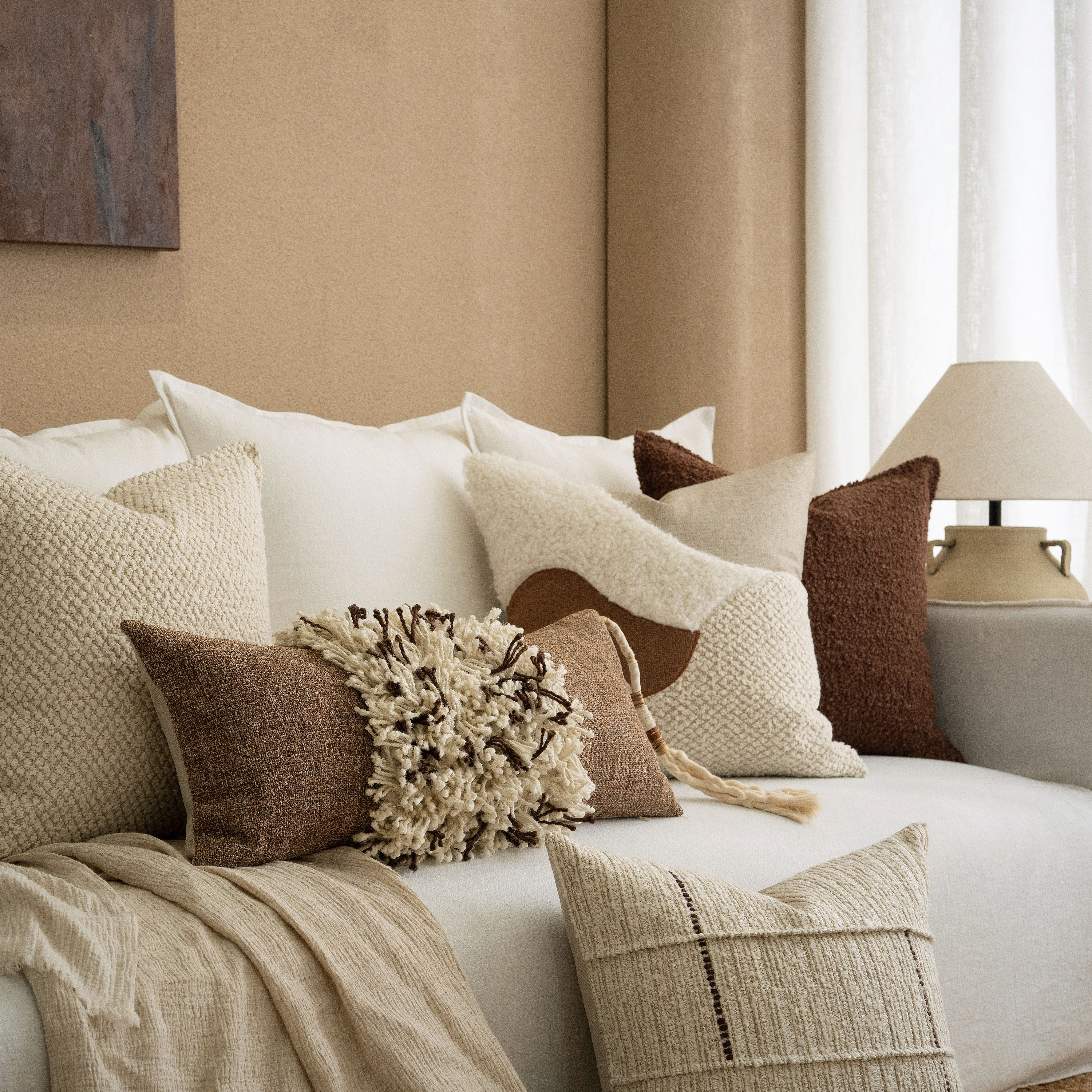 元熙壹品【中古侘寂风】高档棉麻拼接抱枕沙发靠枕别墅手工靠背垫