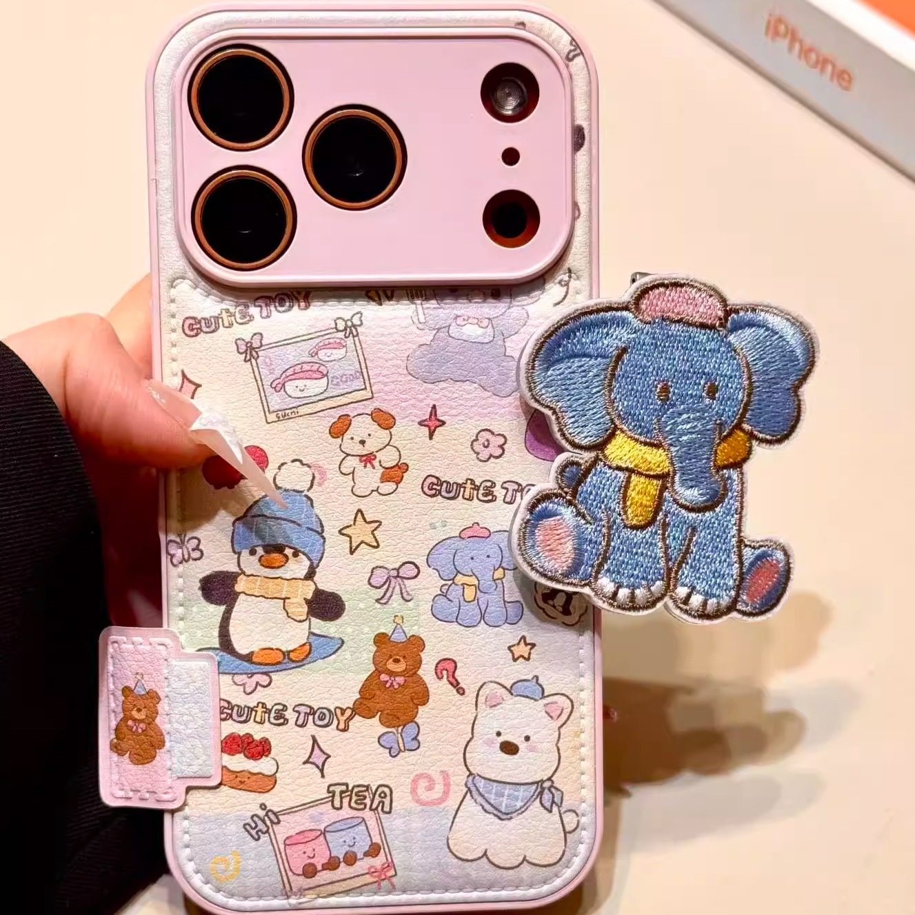 可爱油画动物刺绣大象折叠支架适用苹果17promax手机壳iphone16新款15pro女款14pm全包保护壳,3C数码配件,手机保护套/壳,淘宝优惠券,粉丝福利购,淘宝优惠卷