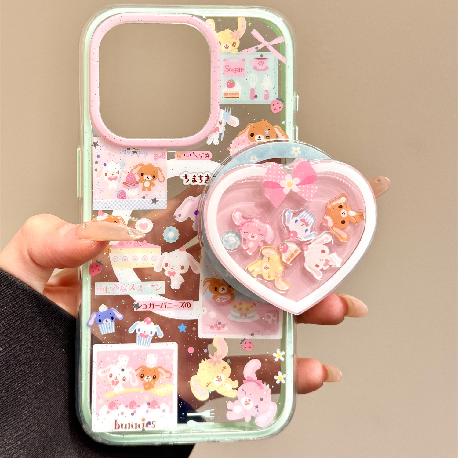 日韩可爱粉蓝甜品兔爱心磁吸支架适用苹果16promax手机壳iphone15新款14pro女款13pm全包保护壳