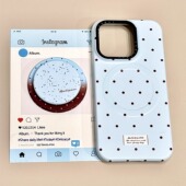 韩系简约蓝色波点泼墨磁吸支架适用苹果16promax手机壳iphone15新款 14pro女款 12可爱13pm全包保护壳