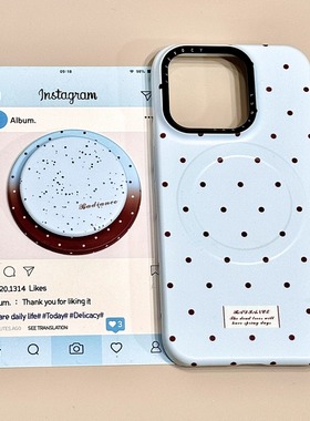 韩系简约蓝色波点泼墨磁吸支架适用苹果16promax手机壳iphone15新款14pro女款12可爱13pm全包保护壳