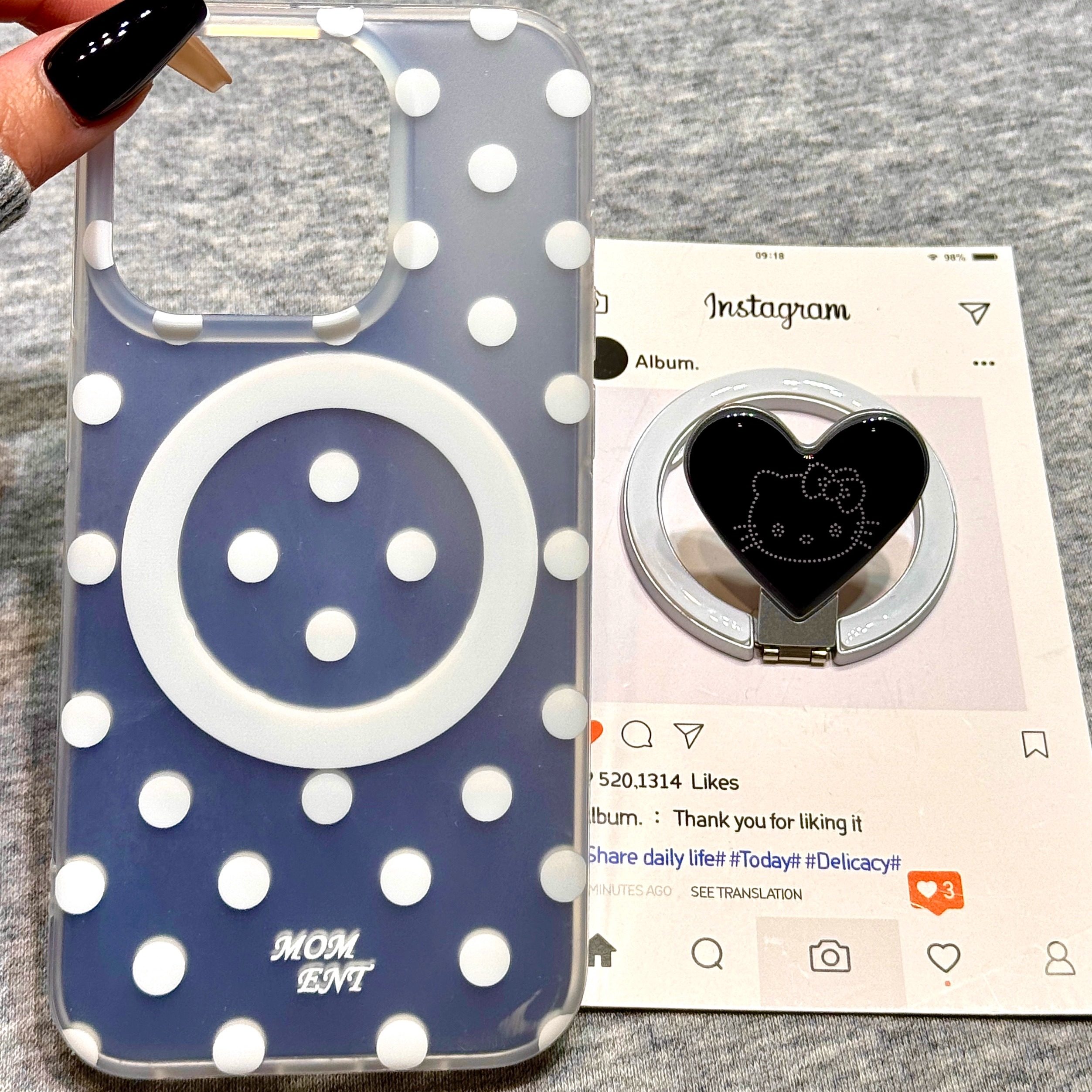 韩风ins白波点爱心猫咪磁吸支架适用苹果16promax手机壳iphone15新款14pro女款15pm全包保护壳