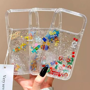 闪粉流沙星星男孩丑鱼哭泣女孩适用苹果17promax手机壳iphone16新款15pro女款14pm全包保护壳