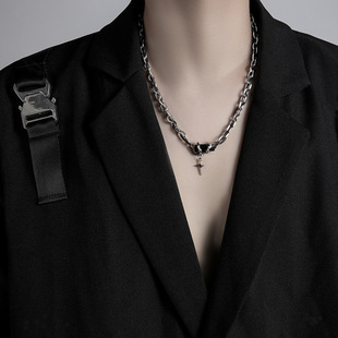 新款暗系黑宝石缠绕重叠项链男女高级感钛钢锁骨链小众拼接毛衣链