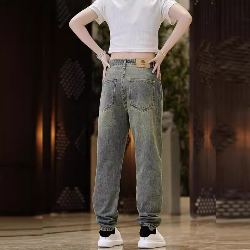 2025秋季新款牛仔裤男士美式复古宽松哈伦裤子微椎直筒长裤子男款