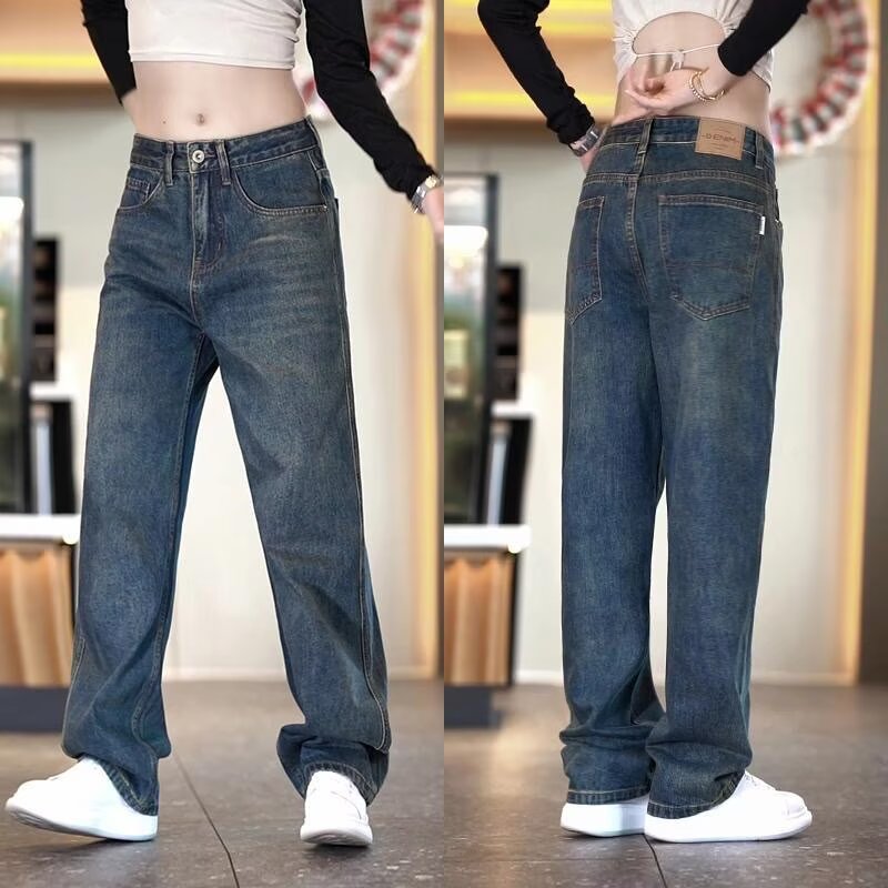 美式复古牛仔裤男款潮牌百搭个性直筒裤男装时尚帅气宽松阔腿裤子