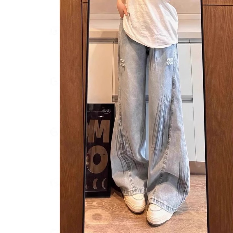 黑色水洗弯刀牛仔裤男秋季痞帅高腰提裆裤子美式高街显腿长微喇裤