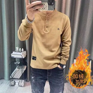 卫衣男士2026新款春秋季套头休闲百搭修身长袖T恤亨利领男装上衣