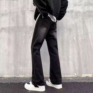 黑色渐变男童牛仔裤男女夏季美式复古高街vibe直筒修身童装长裤子