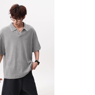 老钱风复古翻领POLO衫男夏季高街手缝线百搭短袖潮牌休闲情侣半袖