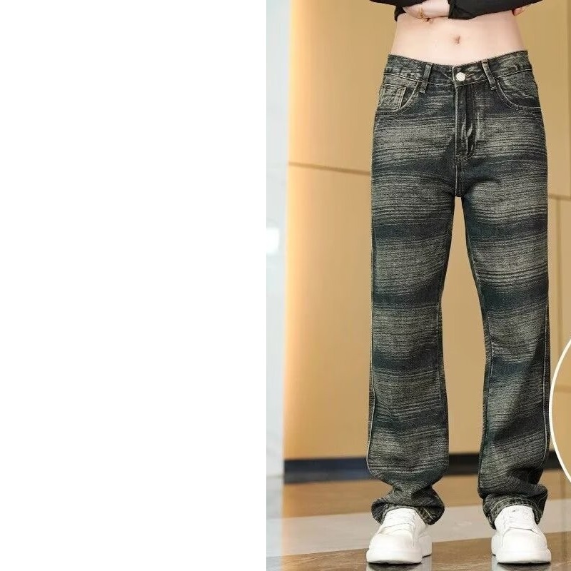 2025男士牛仔裤水洗直筒裤男条纹秋冬舒适微弹休闲宽松男款长裤子