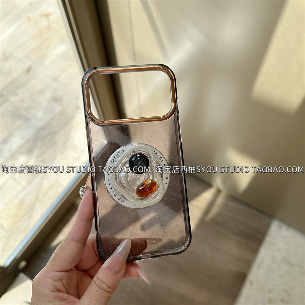 透黑闪粉磁吸支架适用苹果17promax手机壳iPhone16保护套15新款小众高级感轻奢高级感气质亚克力透明女防摔
