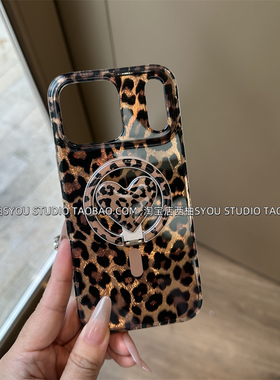 适用苹果17promax手机壳iPhone16Pro保护套15新款小众高级感轻奢气质女生欧美辣妹豹纹磁吸支架全包防摔外壳