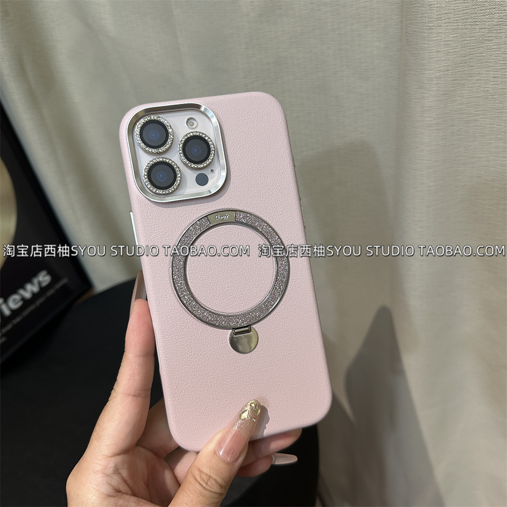 适用苹果16Promax手机壳iPhone15保护套14新款网红闪粉磁吸支架支点皮壳小众设计轻奢高级感气质防摔外壳女款