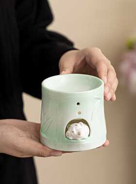 竹报福鼠熏香壁炉陶瓷熏香炉烤茶提香器鼠尾草薰衣草燃烧扩香托盘