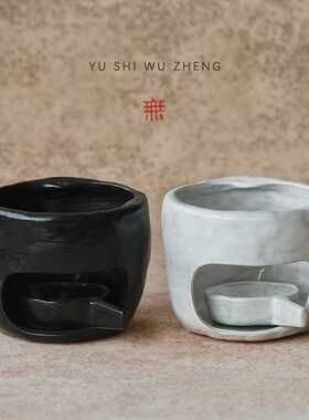 手工粗陶加热炉子 功夫茶道配件蜡烛温茶炉 日式复古陶瓷保温炉