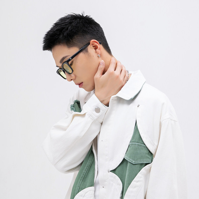 模特图W220菱形撞色拼接P140（何广智同款）,男装夹克,新杭派391(FUSEEHO 391)