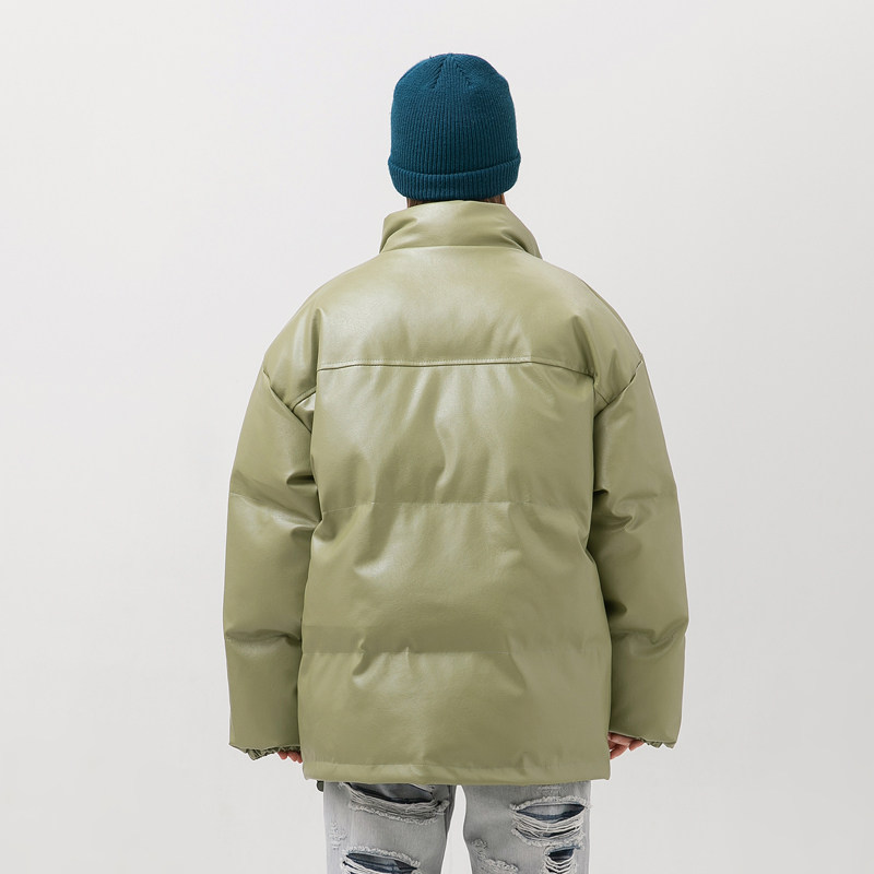 模特图MY109冬季胸口刺绣PU皮面包服立领棉衣P170控价219,男装棉衣,新杭派391(FUSEEHO 391)