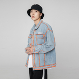 模特图W166黄色印花牛仔夹克P140165，男装夹克，新杭派391(FUSEEHO 391)