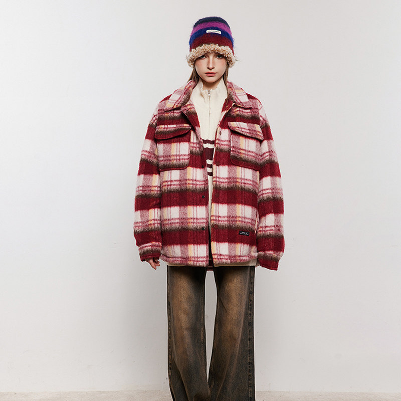 模特图 MY128 冬季毛呢格纹棉服 P200 控255图片
