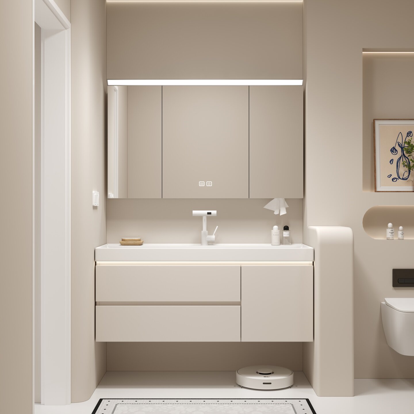 新款海洋盆浴室柜鎏金石一体盆洗漱台奶油风卫生间洗脸洗手池组合