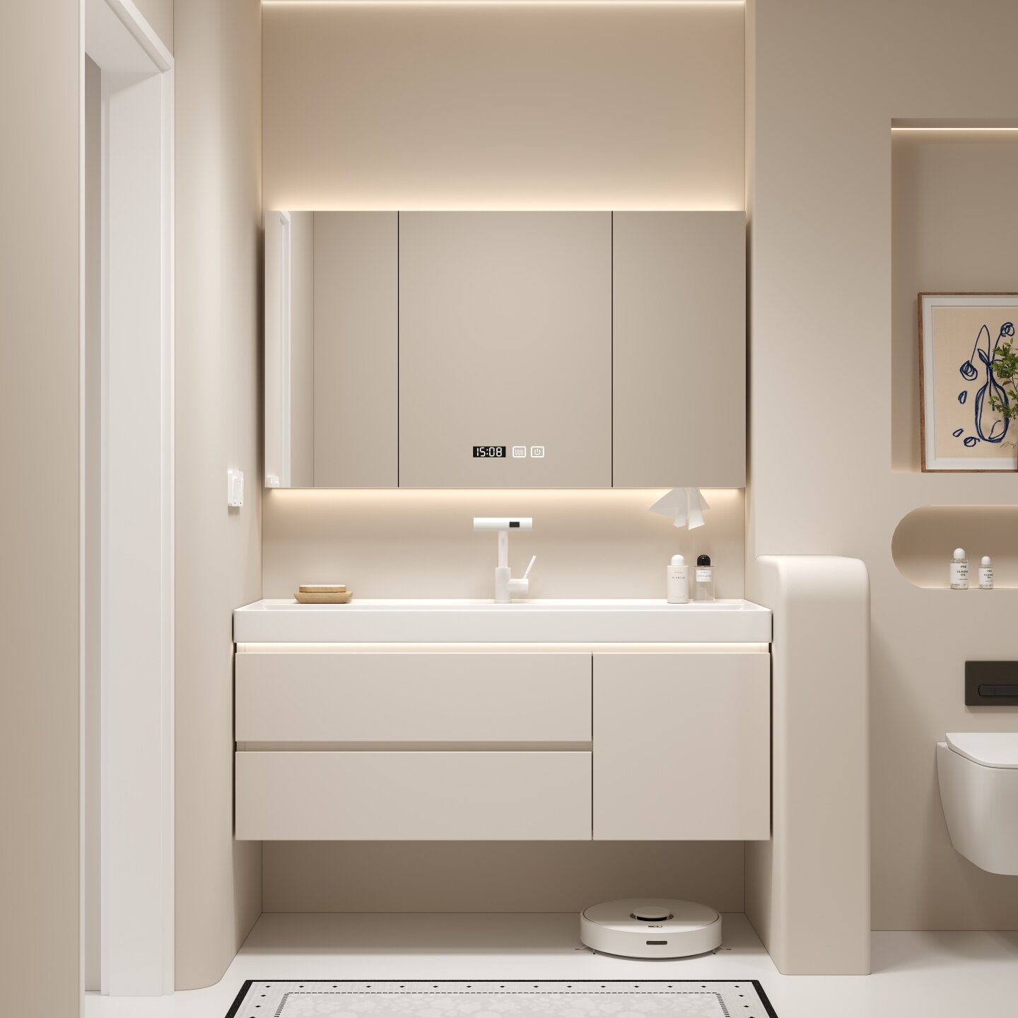 新款海洋盆浴室柜鎏金石一体盆洗漱台奶油风卫生间洗脸洗手池组合