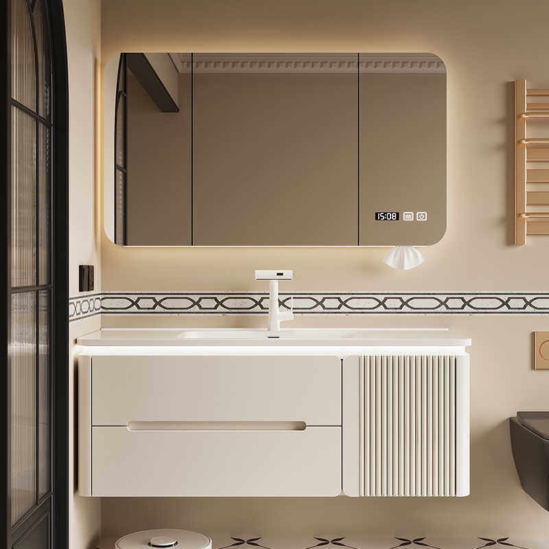 奶油风橡木烤漆智能圆角陶瓷一体浴室柜简约现代洗漱洗手洗脸台,家装主材,浴室柜组合,淘宝优惠券,粉丝福利购,淘宝优惠卷