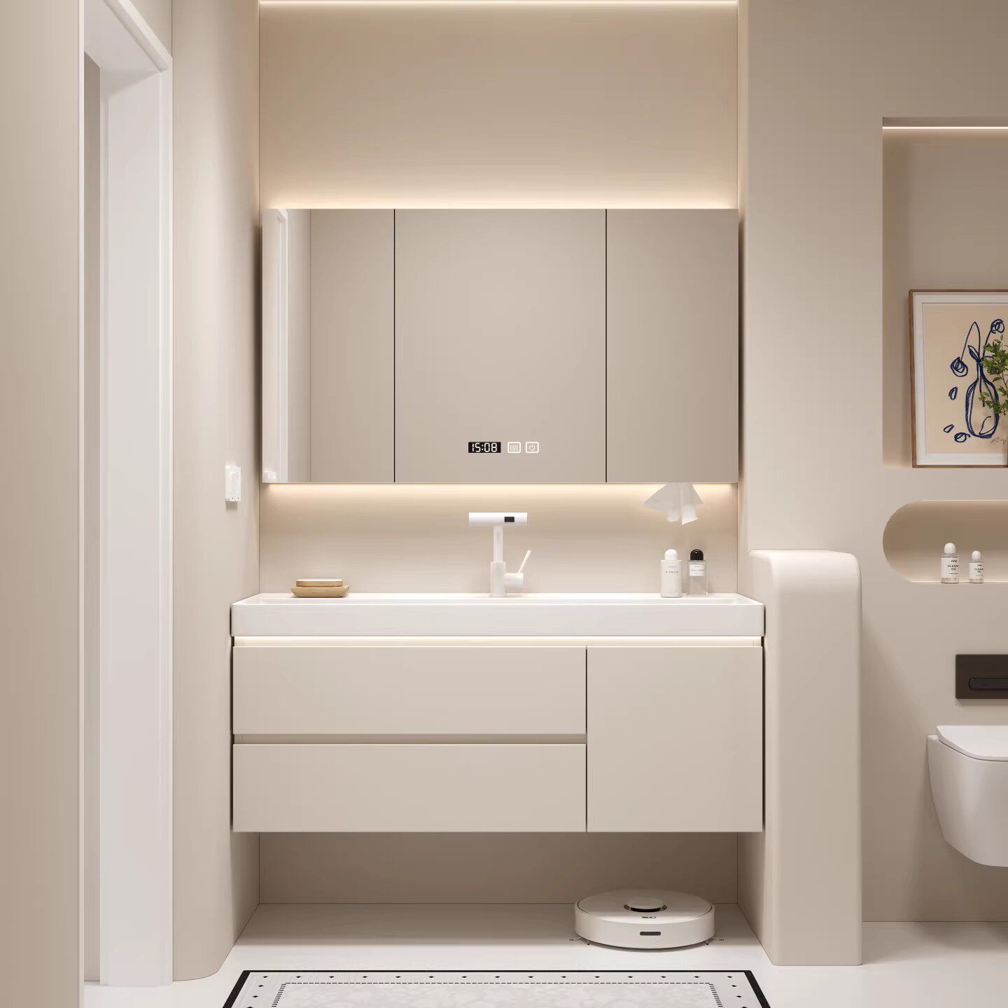 新款海洋盆浴室柜鎏金石一体盆洗漱台奶油风卫生间洗脸洗手池组合